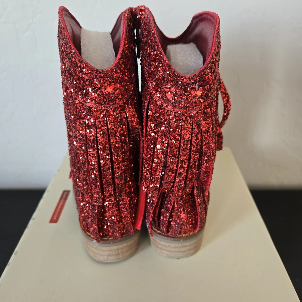 Sparkly Red Glitter Fringe Boots - Picture 9 of 10